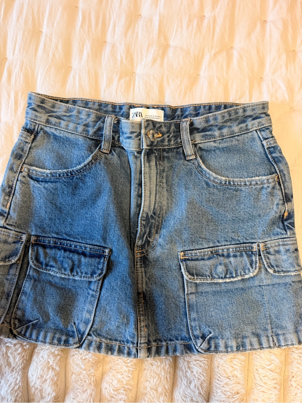 ZARA Light Blue Denim Cargo Mini Skirt with Front Pockets